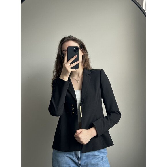 Black Sleek & Chic Blazer with Gold Detail Size 2 – Tailored Timeless Jacket Qui - Picture 7 of 7